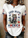 Women's Casual American 250th Anniversary Cat Art Top