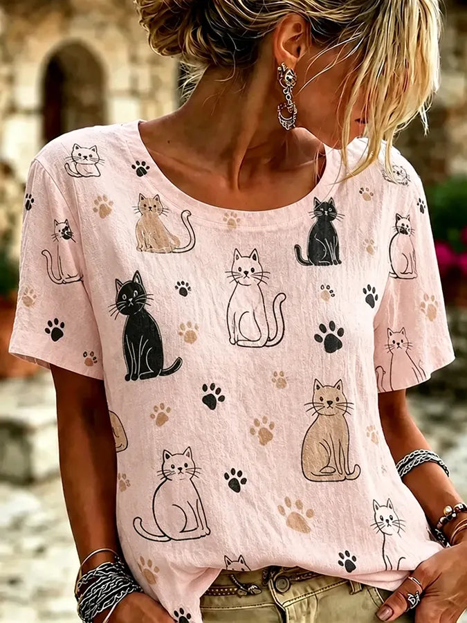 Women's Cats Print Casual T-shirt
