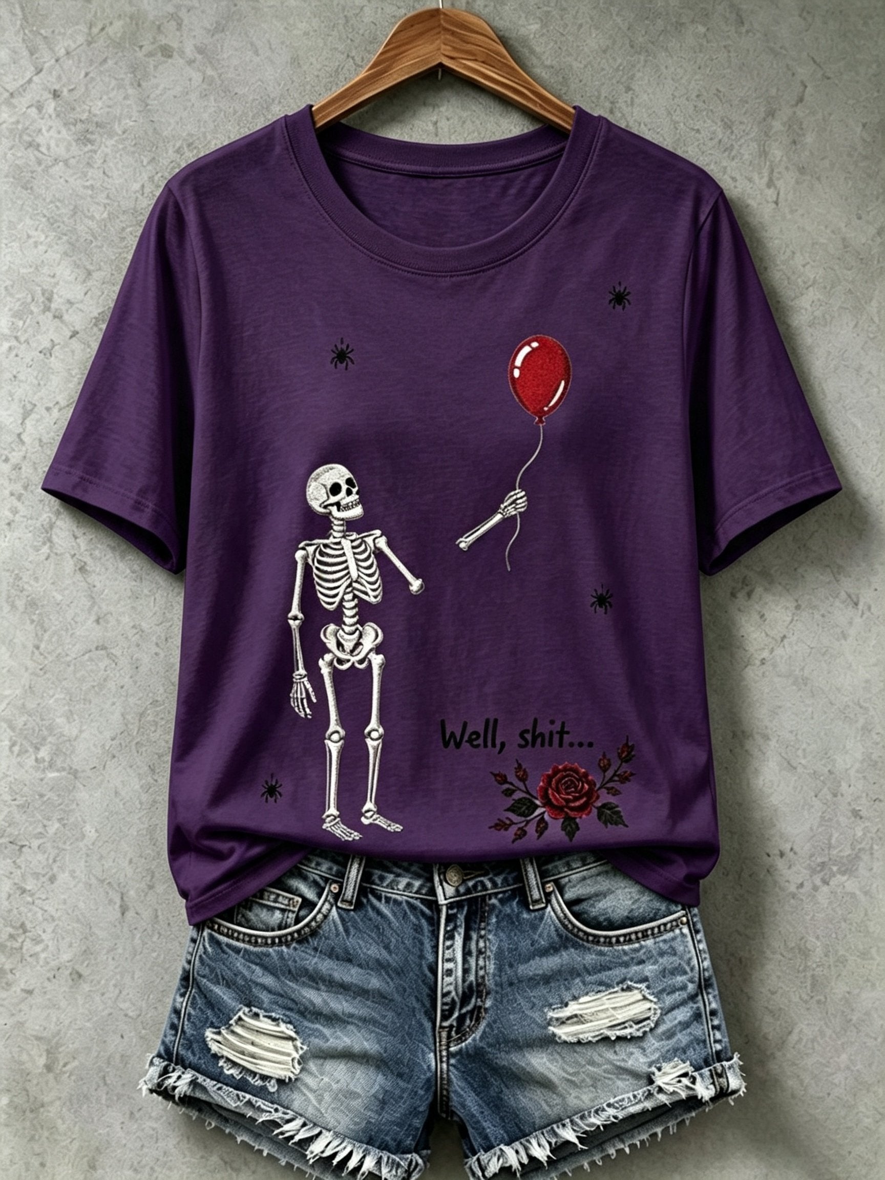Women's Retro Halloween Well, shit... Print Raglan Short-Sleeved T-Shirt