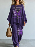Women's Purple Floral Print Casual Top and Pants Set