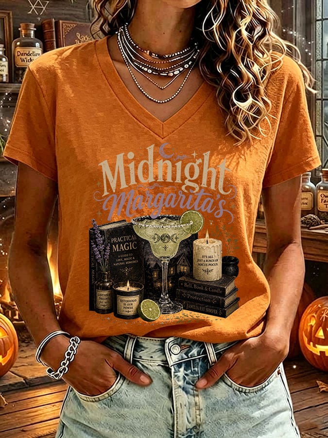 Women's Midnight Margaritas Print V Neck T-shirt