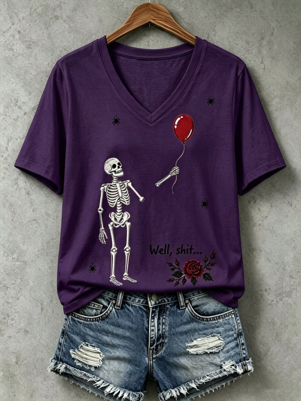 Women's Halloween Well, shit... Print V Neck T-Shirt