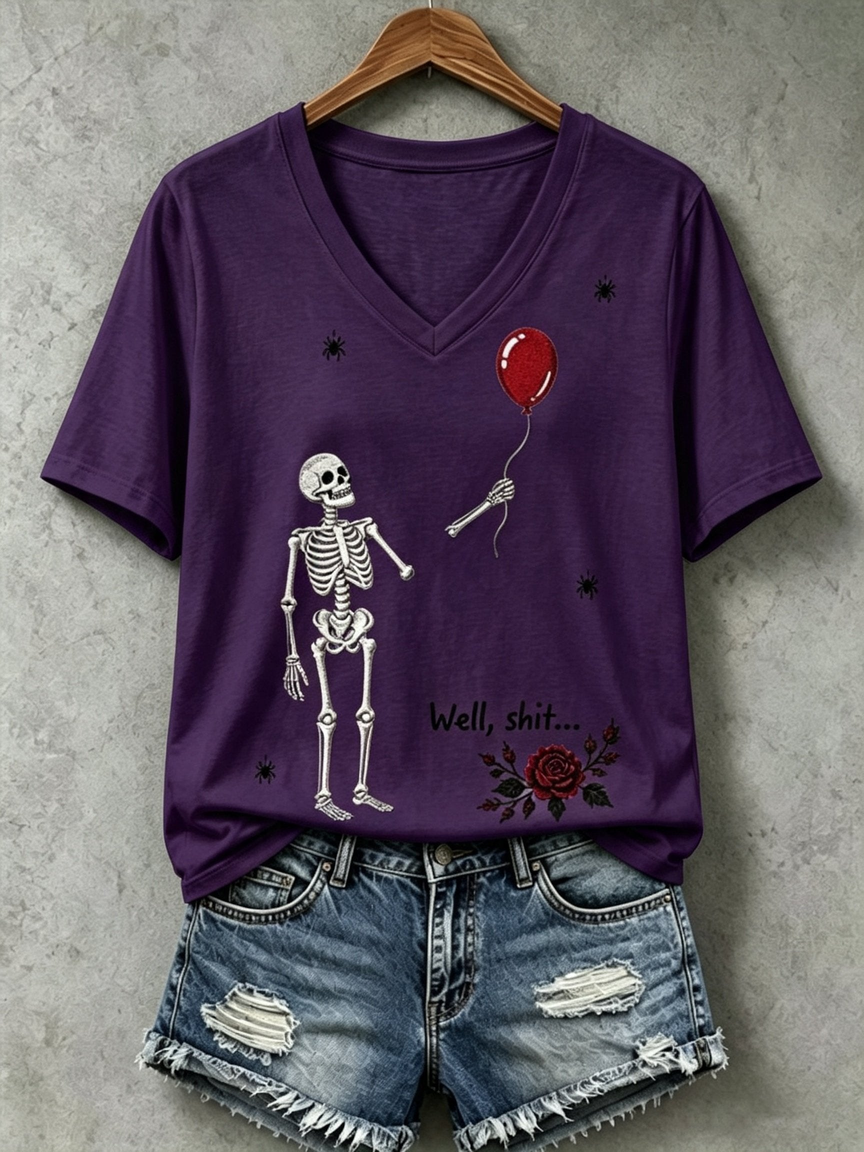 Women's Halloween Well, shit... Print V Neck T-Shirt