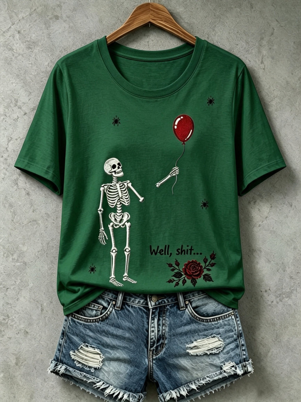 Women's Retro Halloween Well, shit... Print Raglan Short-Sleeved T-Shirt