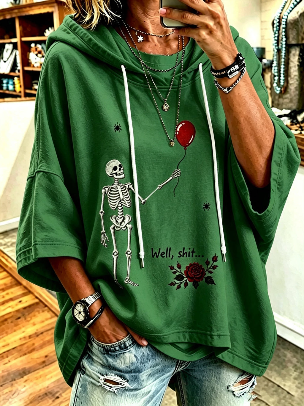 Women's Retro Halloween Well, shit... Print Hoodie