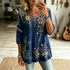 Women's Retro Floral Vacation Cotton Linen Top