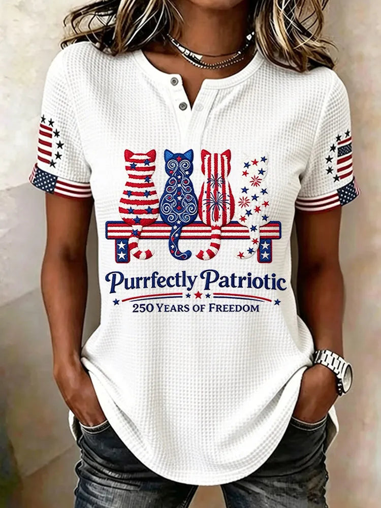 Women's Casual American 250th Anniversary Cat Art Top