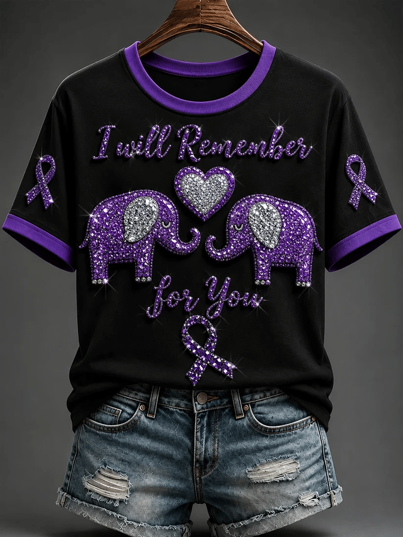 Women's Fashion Alzheimer's Support Pattern Printed T-shirt