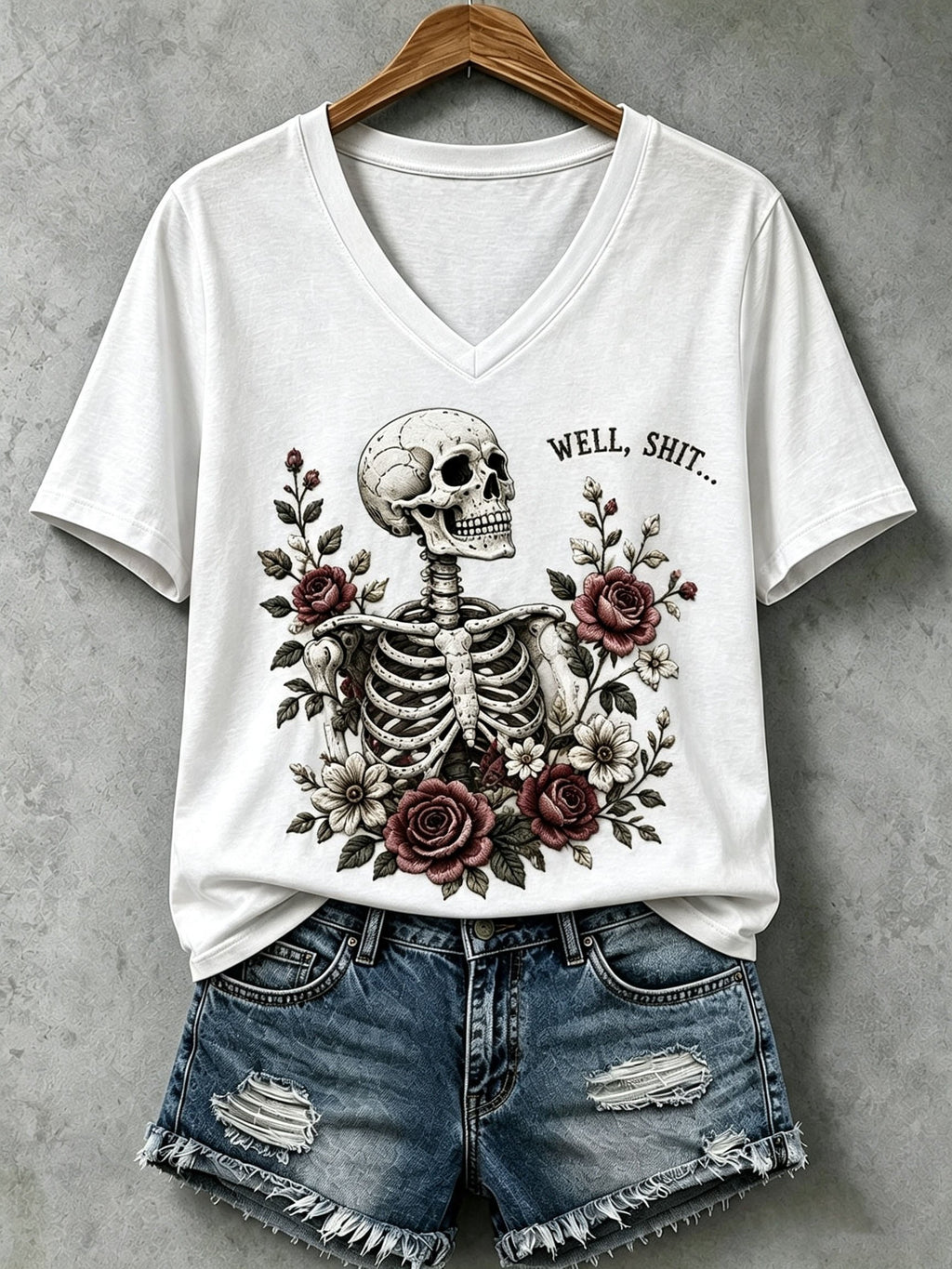 Women's Halloween Well, Shit... Print V Neck T-Shirt