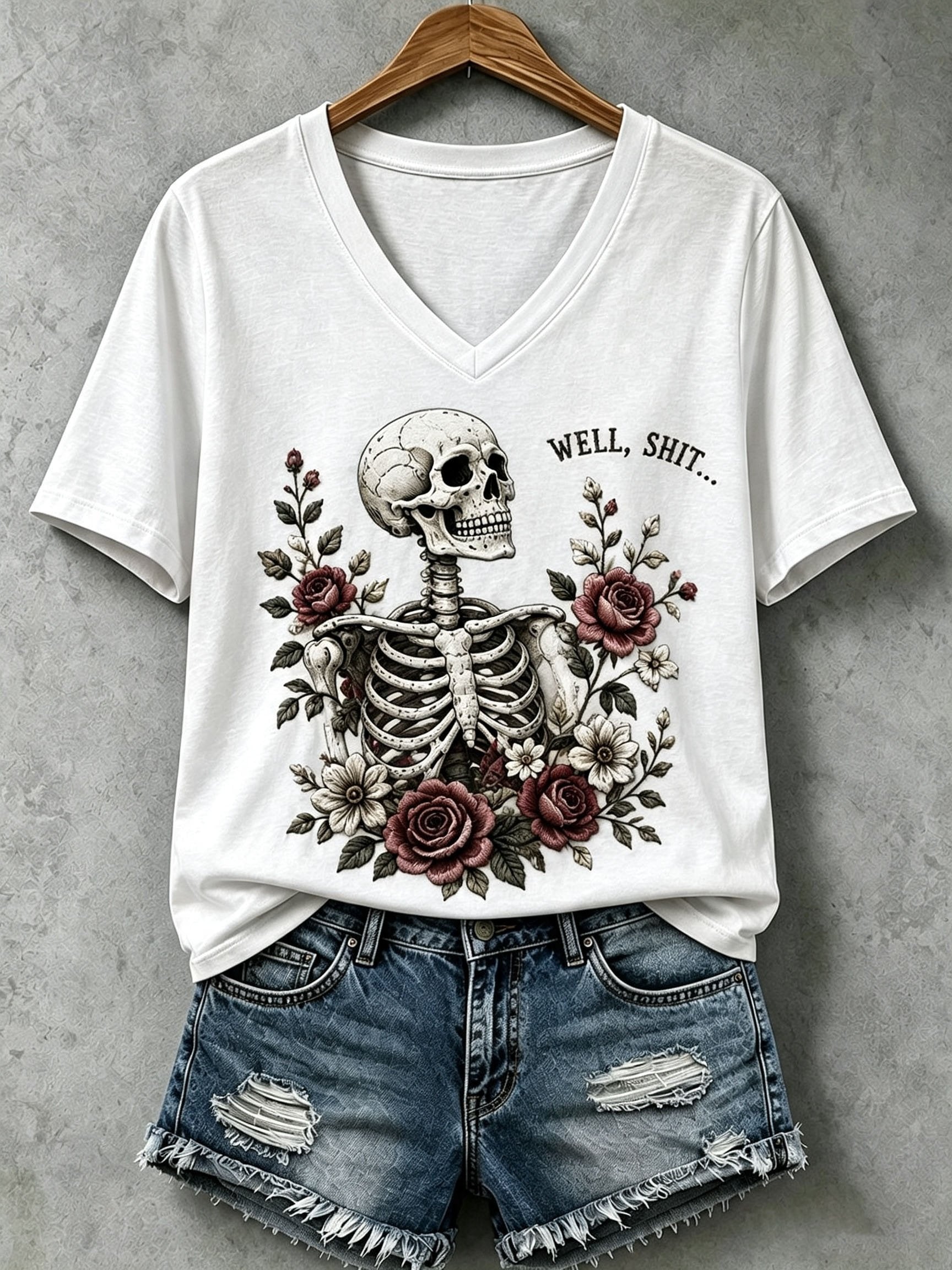 Women's Halloween Well, Shit... Print V Neck T-Shirt