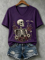 Women's Halloween Well, Shit... Print V Neck T-Shirt