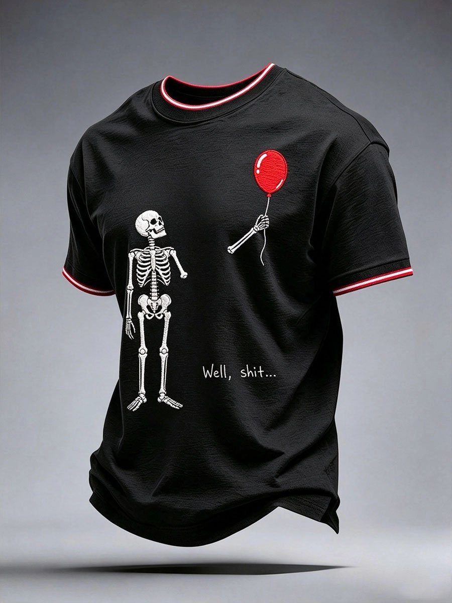 Men's Retro Halloween Well, Shit... Printed Casual T-Shirt