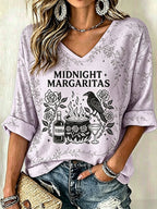 Women's Midnight Margaritas Print V Neck Top