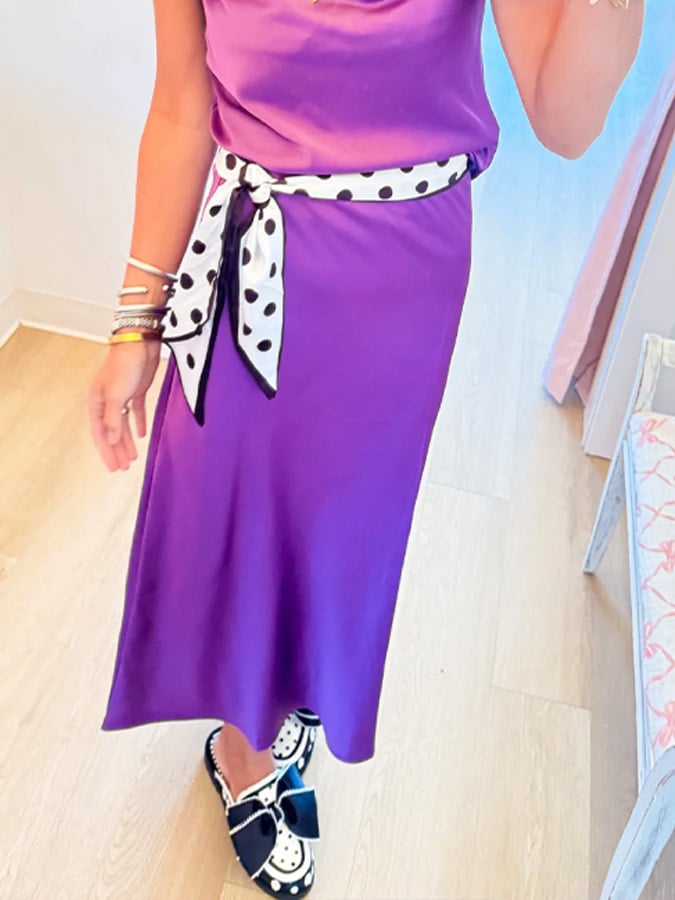 Purple Satin Midi Skirt