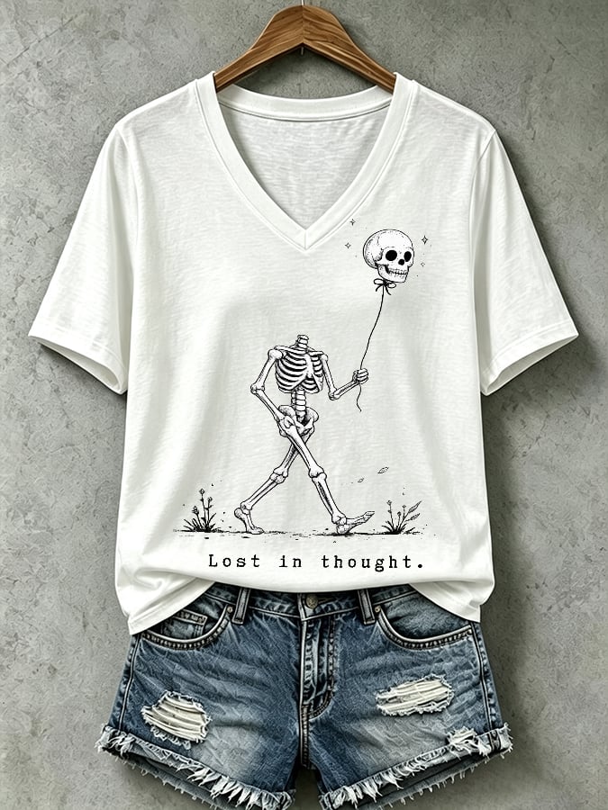 Women's Halloween Well, shit... Print V Neck T-Shirt