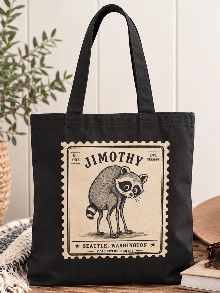 Casual Jimothy Raccoon Print Canvas Tote Bag