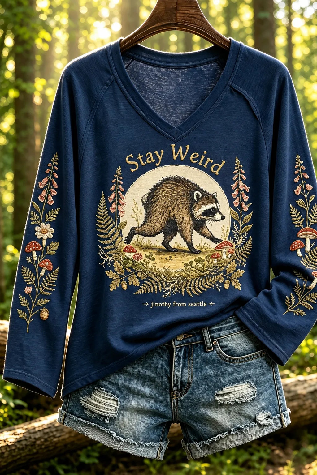 Women's Jimo Shi Raccoon V-neck Long Sleeve