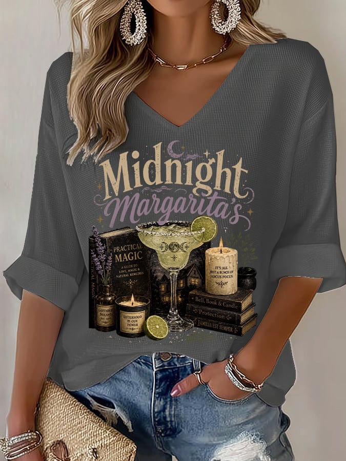 Women's Midnight Margaritas Print V Neck Top