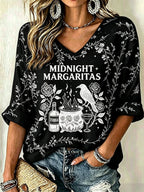 Women's Midnight Margaritas Print V Neck Top