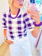 Purple Gingham Cropped Sweater Top