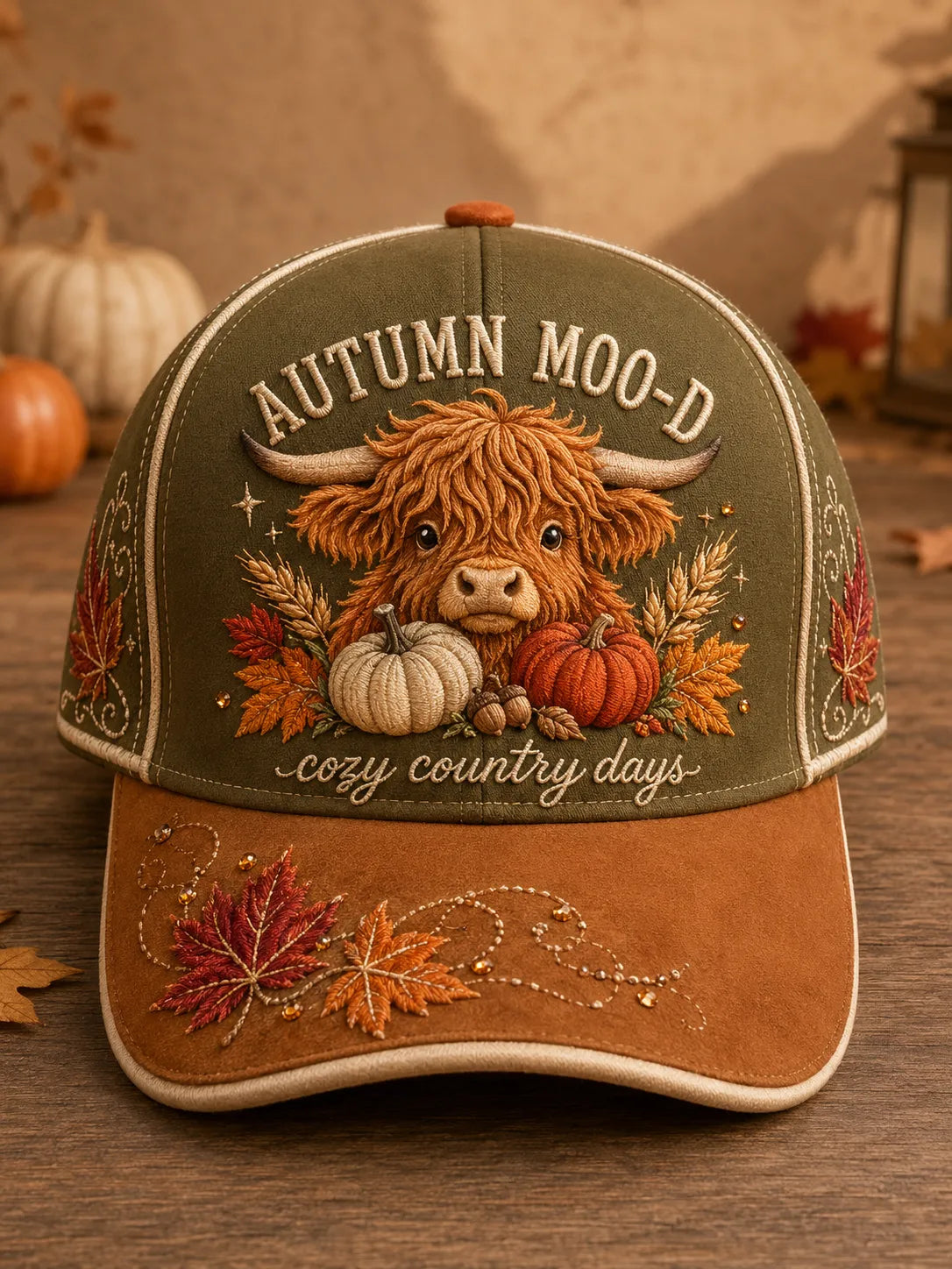 Vintage Fall Farm Highland Cow Graphic Hat