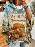 Women's Highland Cow Print Hooded Sweatshirt