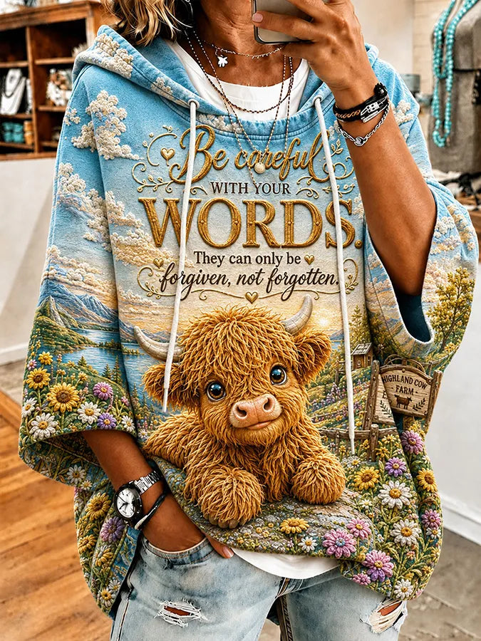 Women's Highland Cow Print Hooded Sweatshirt