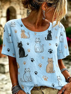 Women's Cats Print Casual T-shirt
