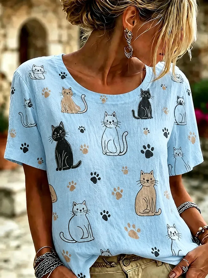 Women's Cats Print Casual T-shirt