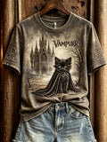 Women's Halloween Vampire Cat Printed T-shirt