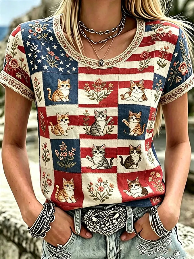 Women's Cats Print Casual T-shirt