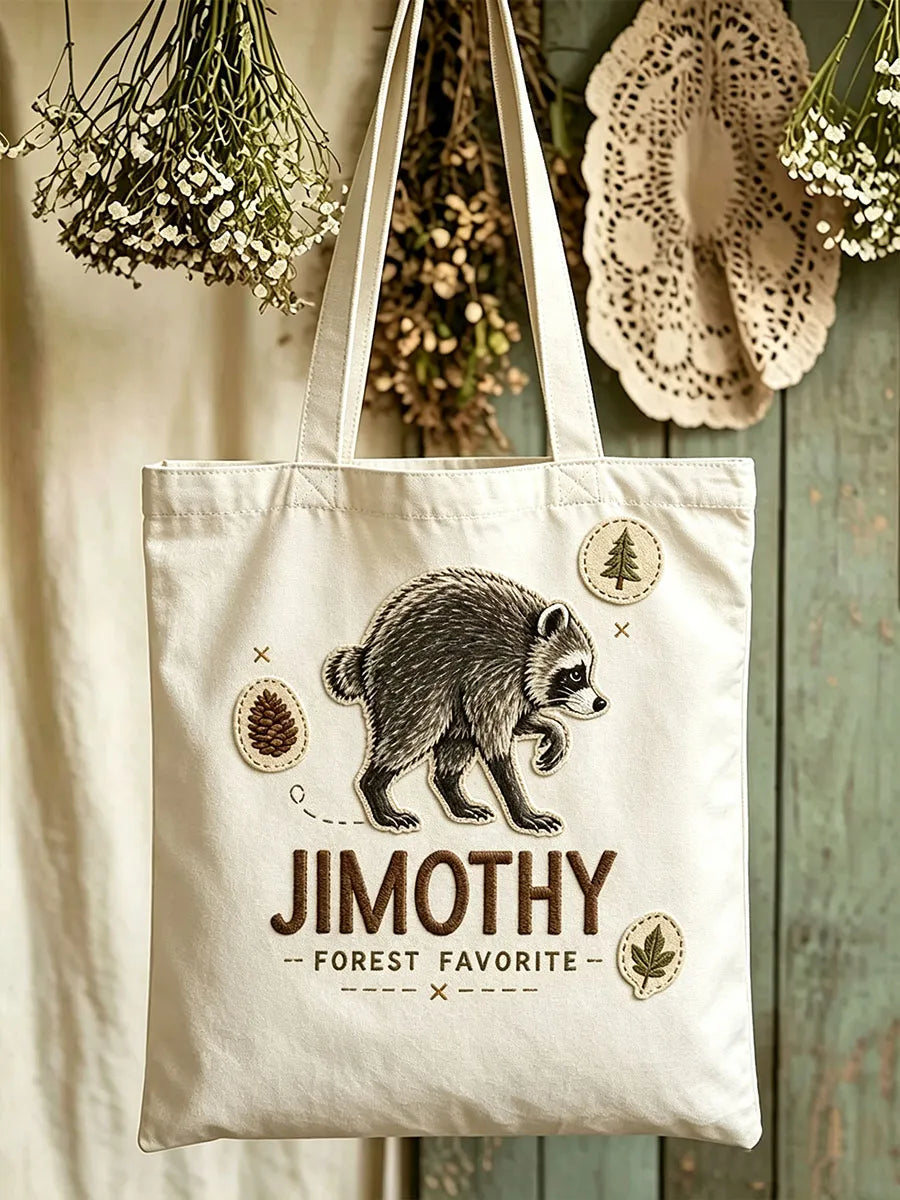 Casual Jimothy Raccoon Print Canvas Tote Bag