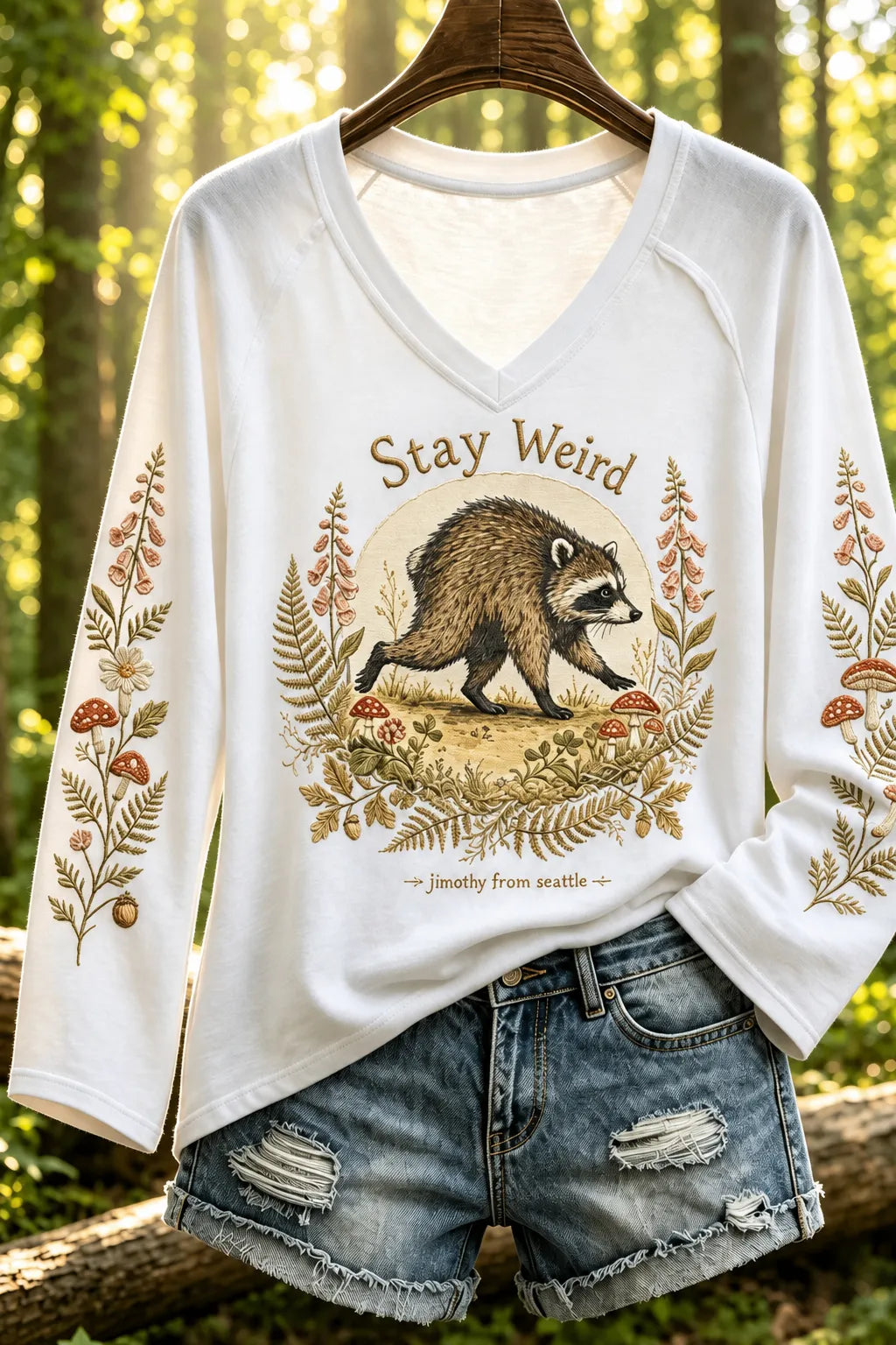 Women's Jimo Shi Raccoon V-neck Long Sleeve