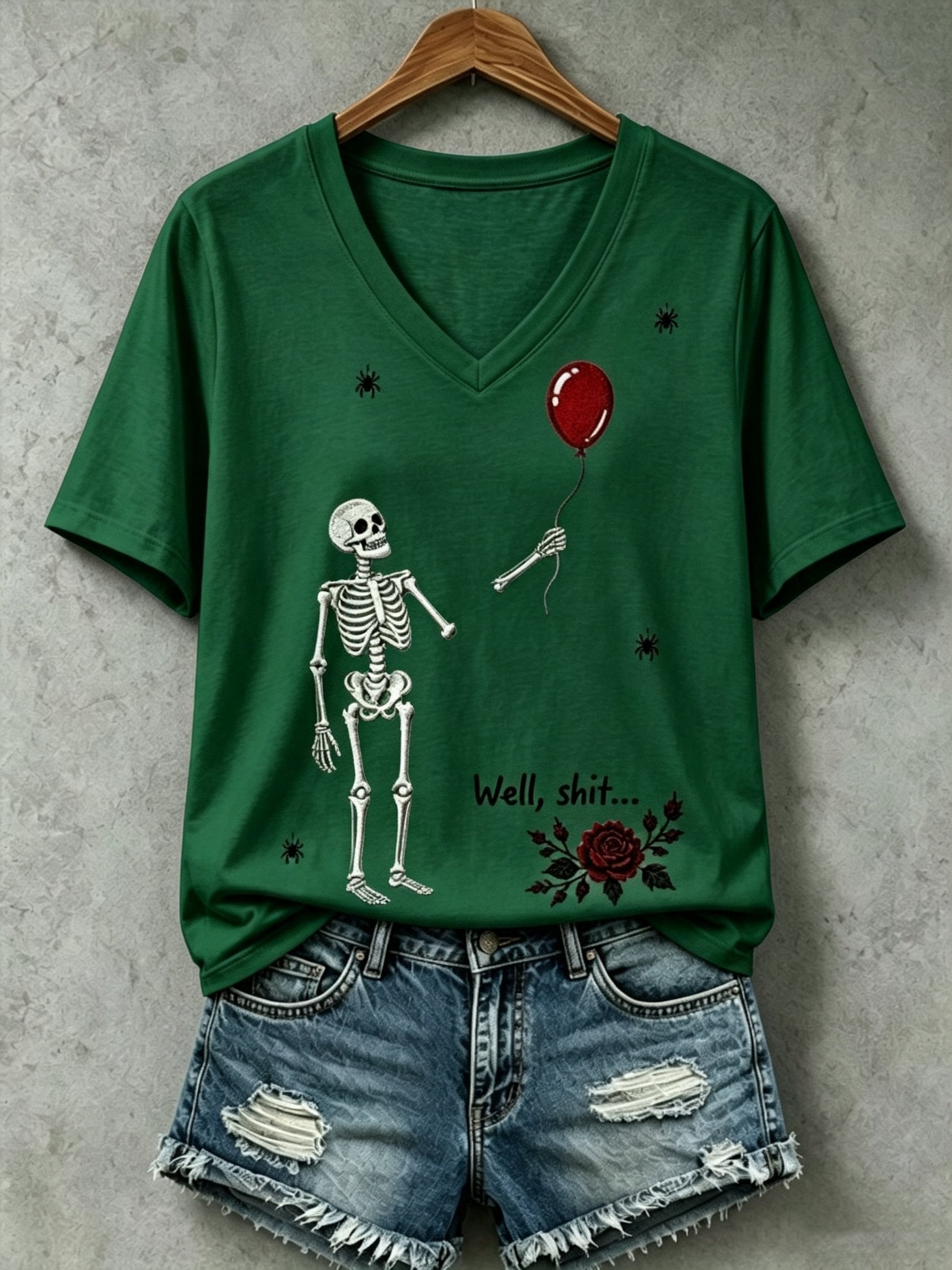 🔥🔥2nd 50% Off 🔥🔥Women's Halloween Well, shit... Printed V-Neck T-Shirts