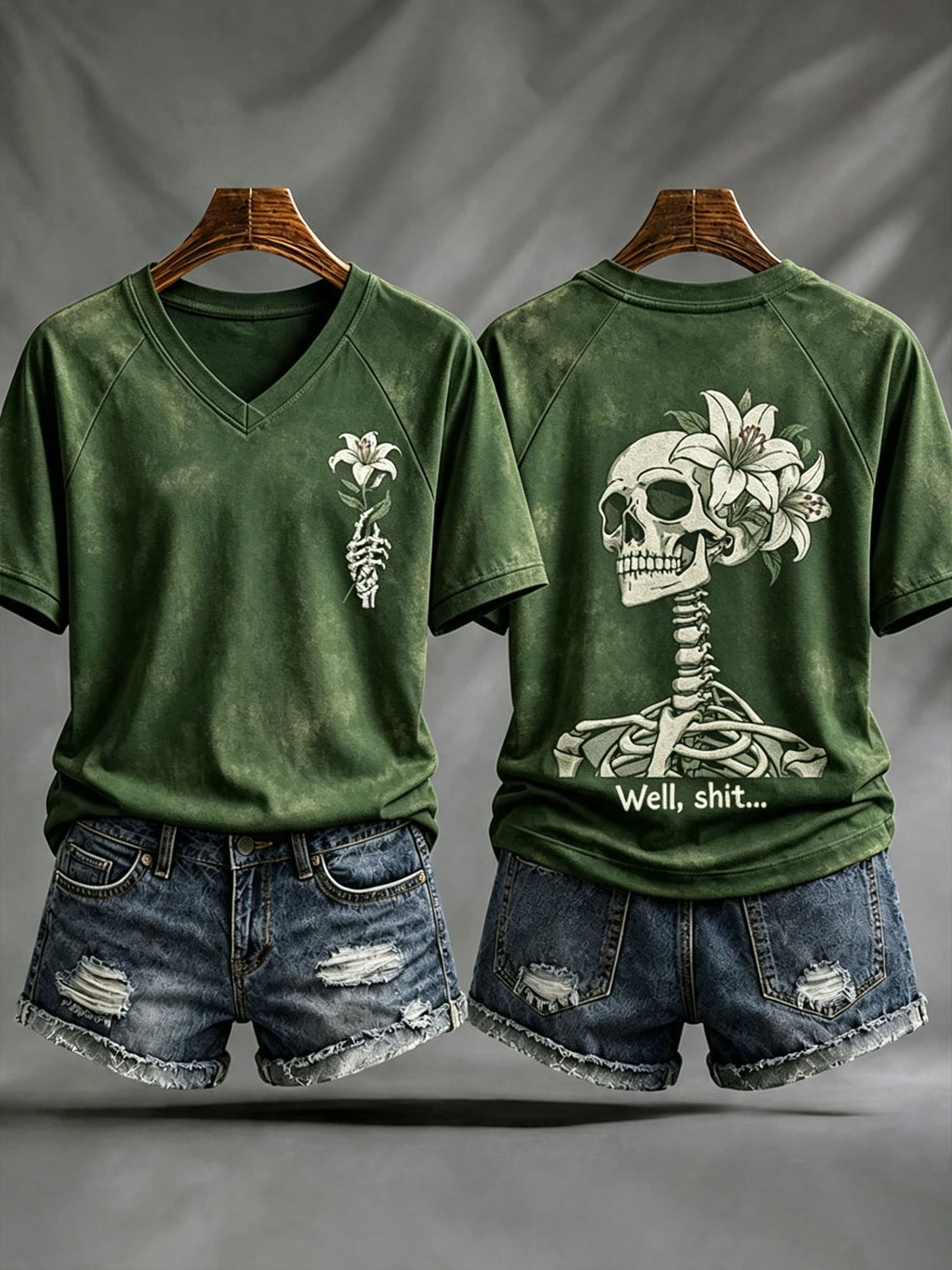 Women's Retro Halloween Well, Shit... Print V Neck T-Shirt