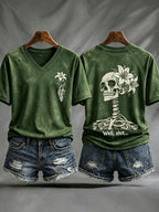 Women's Retro Halloween Well, Shit... Print V Neck T-Shirt
