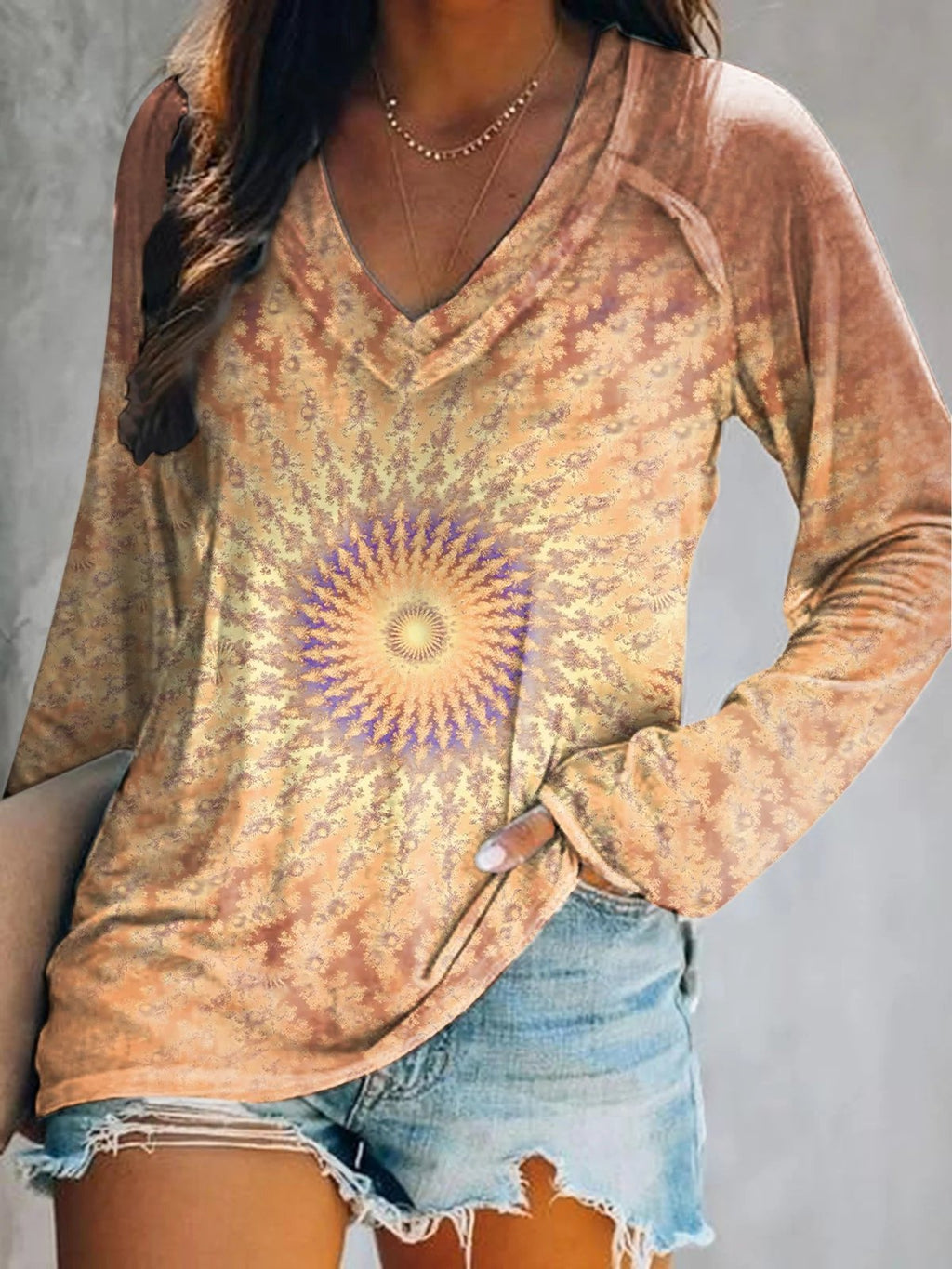 Women's casual retro lotus T-shirt