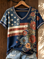 Women's Casual Retro Patriotic T-shirt