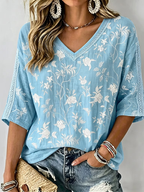 Women's V-neck floral print shirt