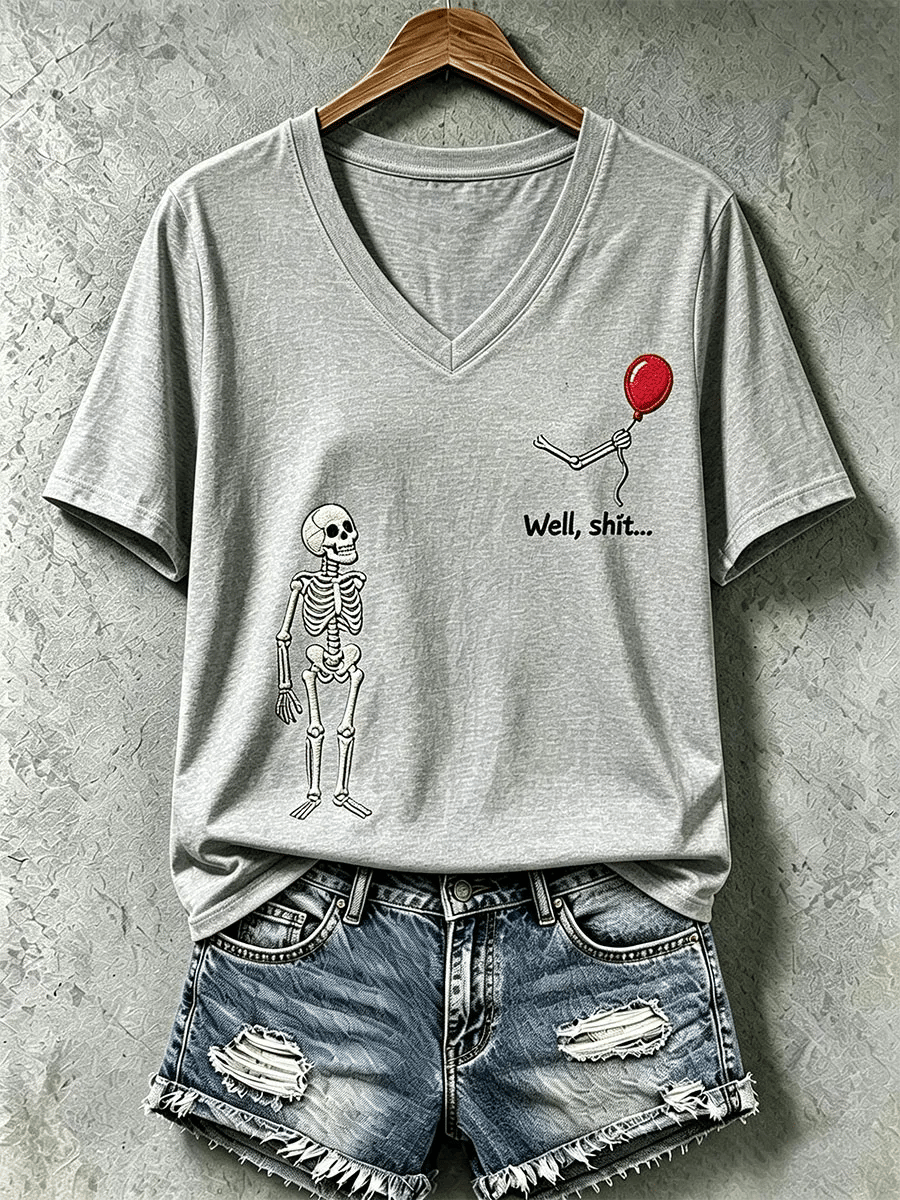 Women's Halloween Well, shit... Print V Neck T-Shirt