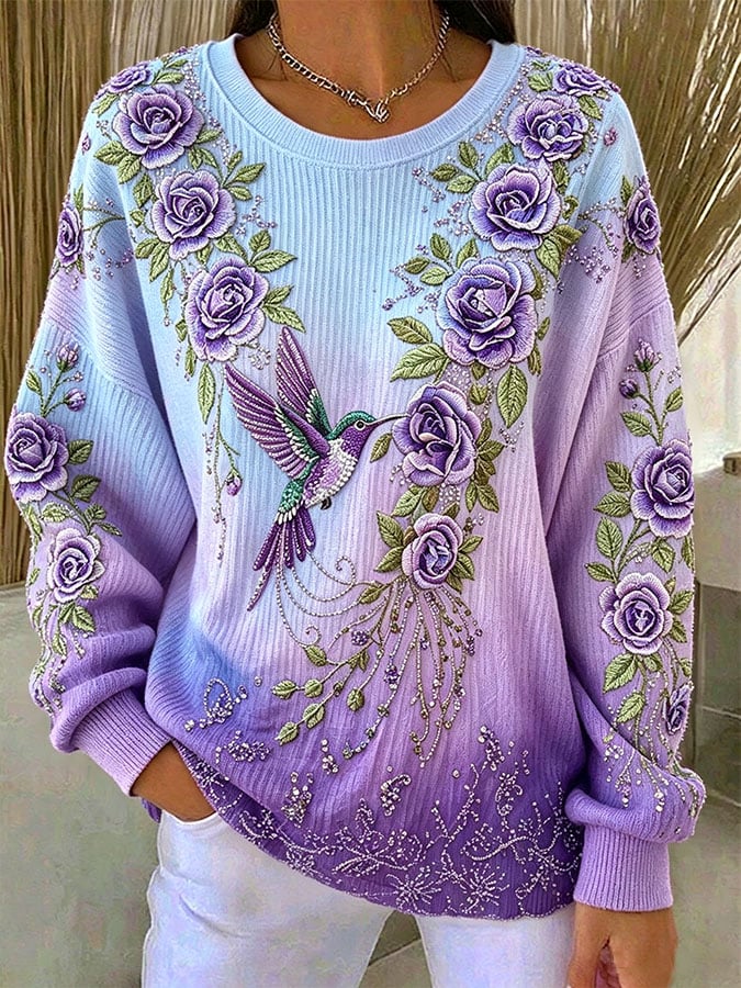 Women's Casual Print Long Sleeve Knit Top