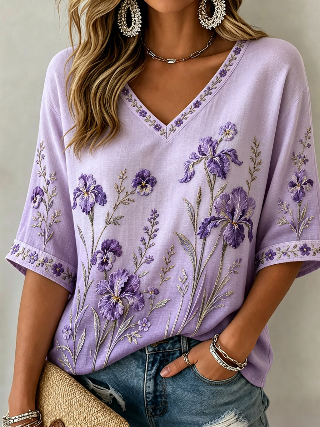 Women's Purple Floral Print Casual Top