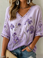 Women's Purple Floral Print Casual Top