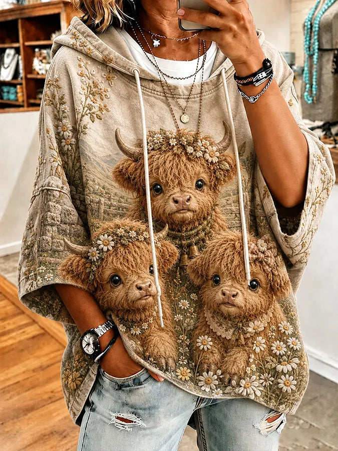 Women's Highland Cow Print Hooded Sweatshirt