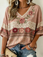 Women's Retro Floral Embroidered Cotton Linen Casual Top