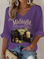 Women's Midnight Margaritas Print V Neck Top