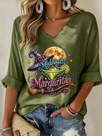 Women's Midnight Margaritas Print V Neck Top