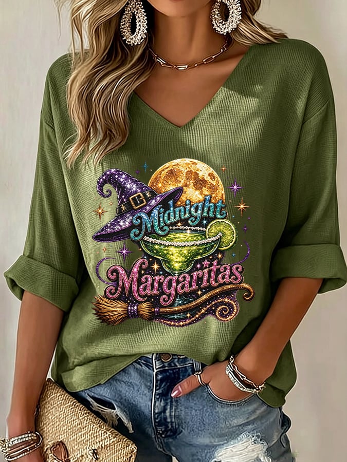 Women's Midnight Margaritas Print V Neck Top