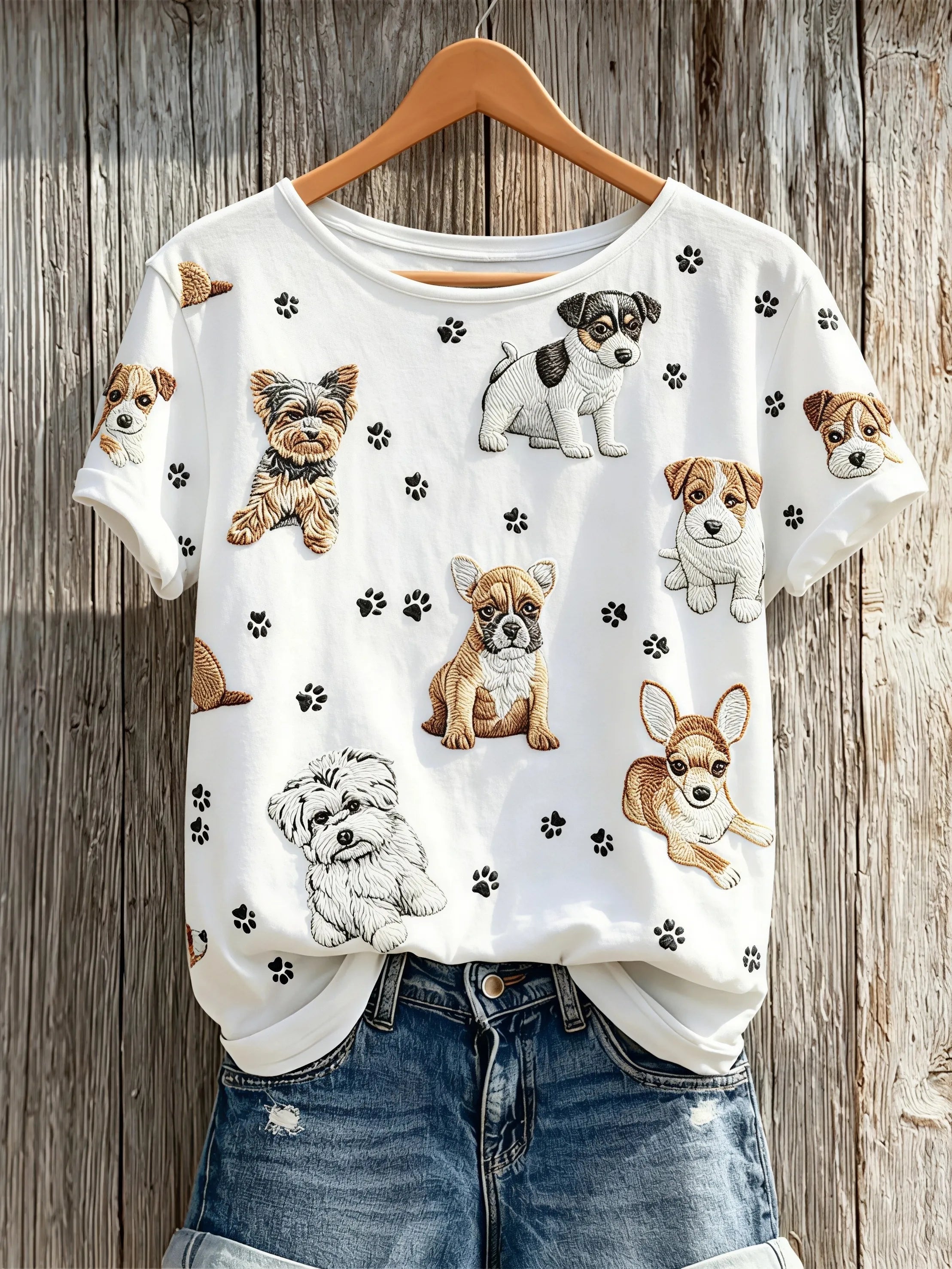 Women's simple cute dog animal printed T-shirt