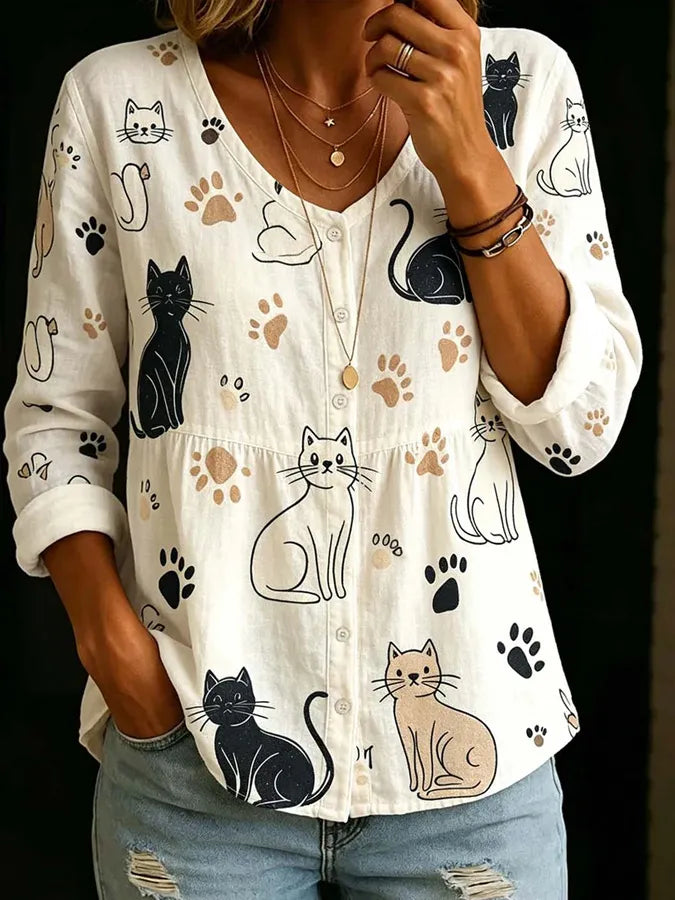 Women's cat print shirt